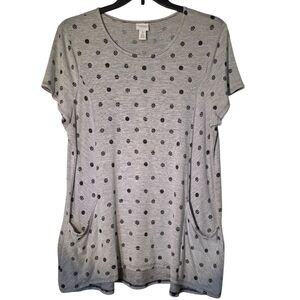 Chico's Weekends Gray Black Polka Dot Women's Top With Pockets XL EUC
